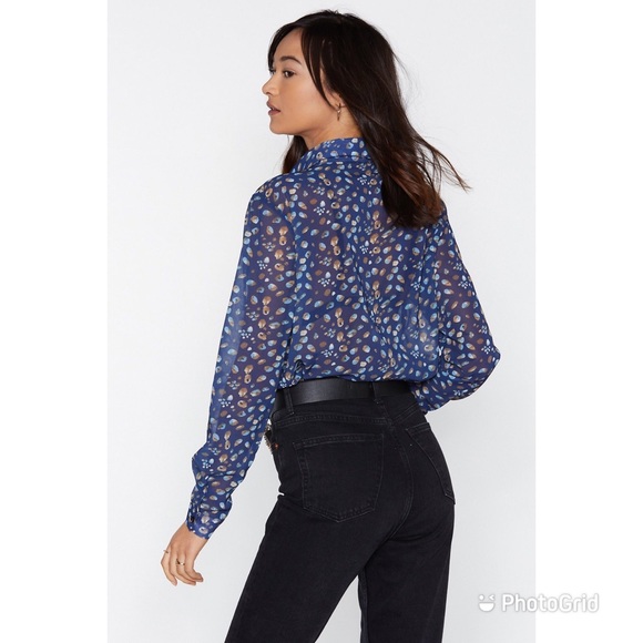 NEW** Nasty Gal Leopard Floral Shirr Navy - Picture 3 of 7